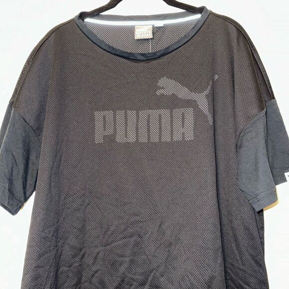 Puma Women’s Solid Black Mesh Graphic Short Sleeve Tee Size XL NWT - Picture 3 of 11